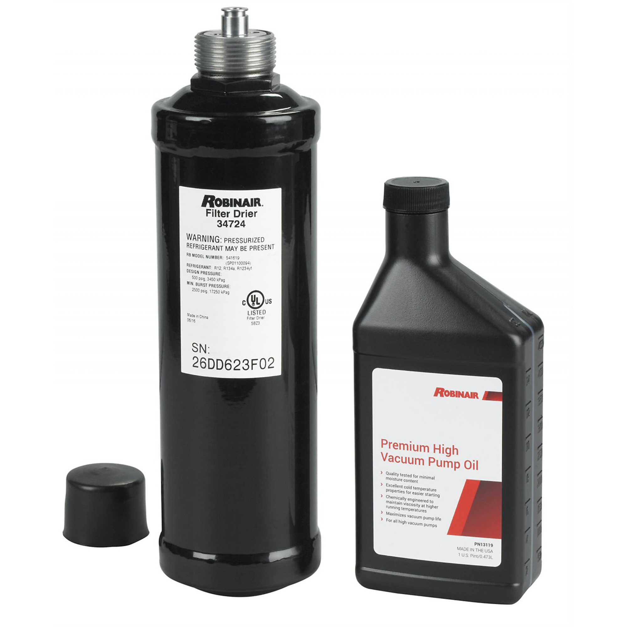 Robinair Maintenance Kit — Spin-On Filter-Drier, 16oz Vacuum Pump Oil, Model# ROB13172